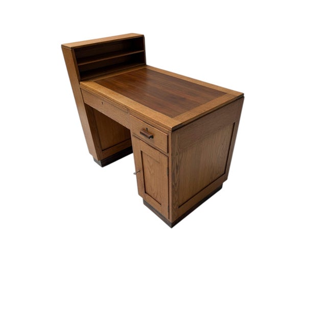 Wood Art Deco Modernist Desk with Asymmetric Open Bookcase, 1920s For Sale - Image 7 of 12