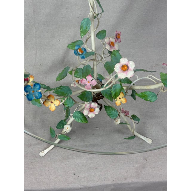 Green Mid 20th Century French Flora Tole Table With Hand-Painted Details For Sale - Image 8 of 10