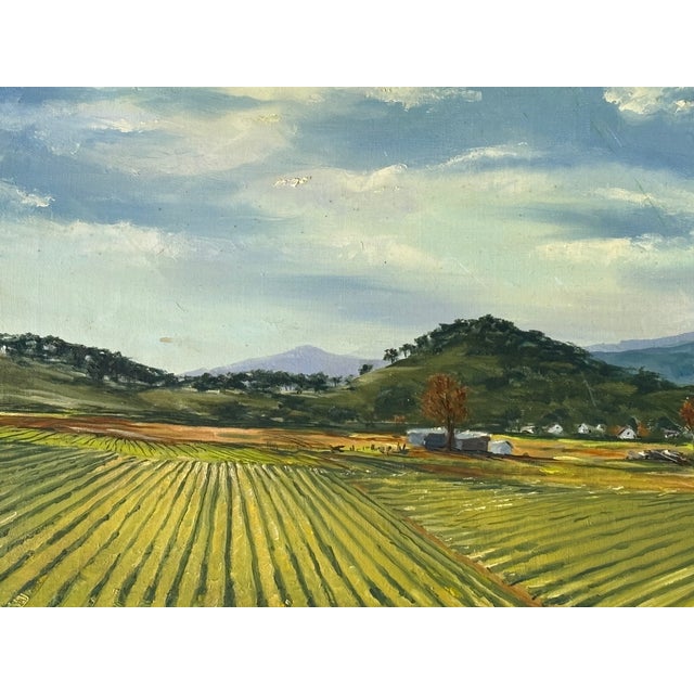Mid 20th C. Original Oil on Canvas - Large, Long Agrarian Landscape For Sale - Image 4 of 11