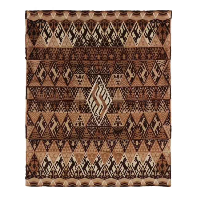 Vintage French Geometric Brown & Beige Wool Pictorial Rug by Rug & Kilim, France For Sale