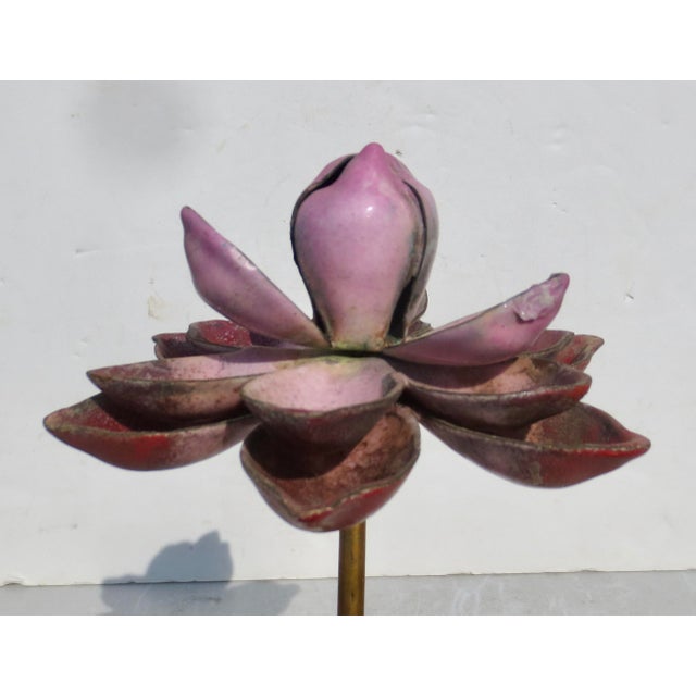 Chinese Chinese Enamel on Brass Lotus Flower For Sale - Image 3 of 9