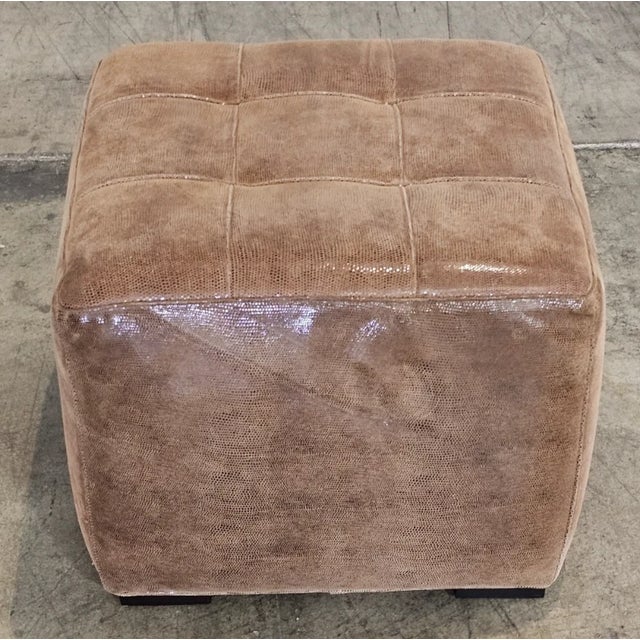 Late 20th Century Late 20th Century Hancock & Moore Brown Suede Leather Footstool Ottoman Animal Print Fabric For Sale - Image 5 of 7