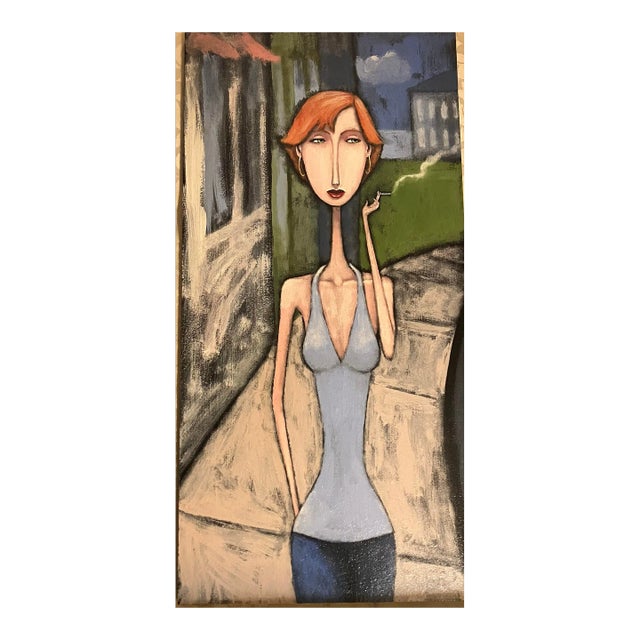 Contemporary Original Outsider Artist Terry Herb “Red Hot Walking” Female Portrait Painting For Sale