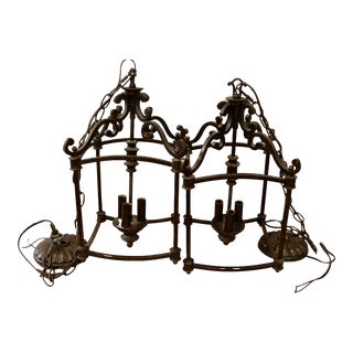 Late 20th Century Wrought Iron Lantern 3 Candle Light Chandeliers - a Pair For Sale