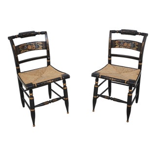 Pair Hitchcock Rush Seat Early American Style Side Chairs For Sale