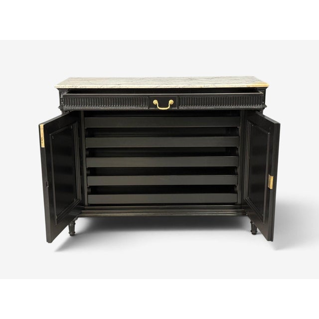 Hollywood Regency Style, Buffets, Black Painted Wood, Marble, France, 1940s For Sale - Image 9 of 18
