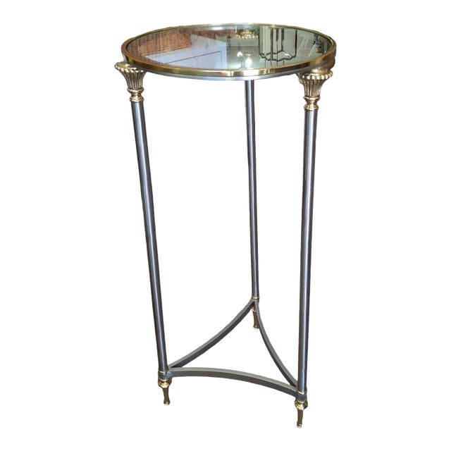 Late 20th Century VintagecHollywood Regency Jansen Style Brass and Nickle Tall Plant Stand For Sale