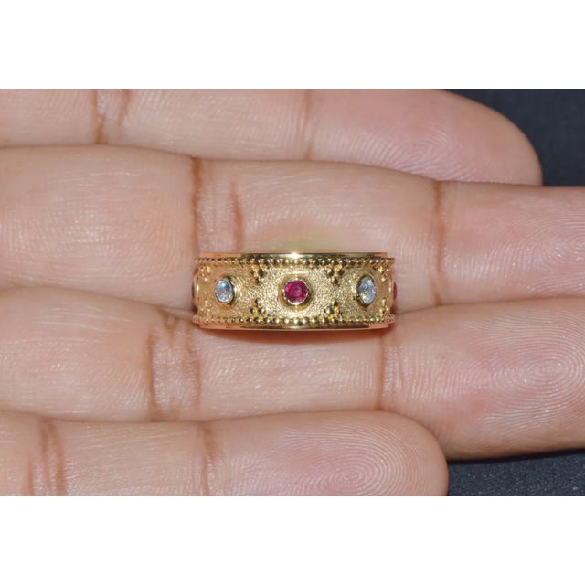 Early 21st Century Gorgeous Natural Diamond Ruby 18K Solid Gold Byzantine Beaded Greek Ring Stacking Band, size 5.75 For Sale - Image 5 of 10