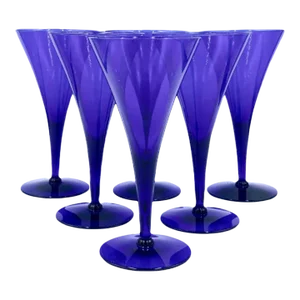 Set of 6 Vintage Cobalt Blue Champagne Flutes Glasses