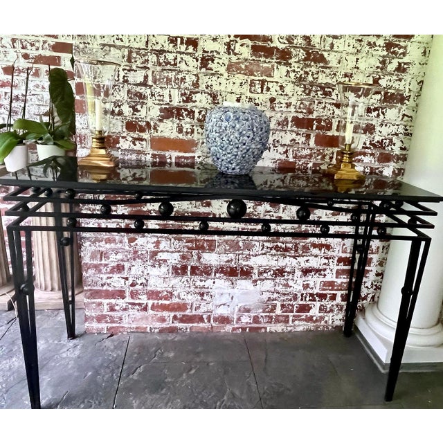 Contemporary Vintage Custom Iron and Granite Console Table For Sale - Image 3 of 11