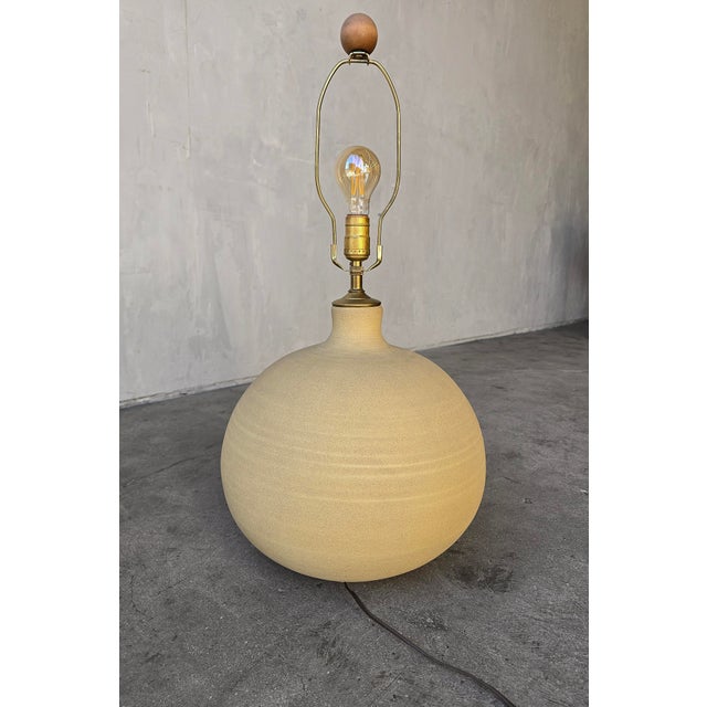 Tan 1970's Ceramic Sun Table Lamp, Signed Brown For Sale - Image 8 of 11