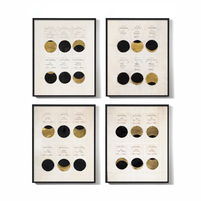 A set of 4 prints depicting the phases of the solar and lunar eclipses, restored from the original medieval sources....