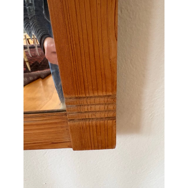 Wood Vintage Danish Country Pine Mirror With Beveled Glass For Sale - Image 7 of 11