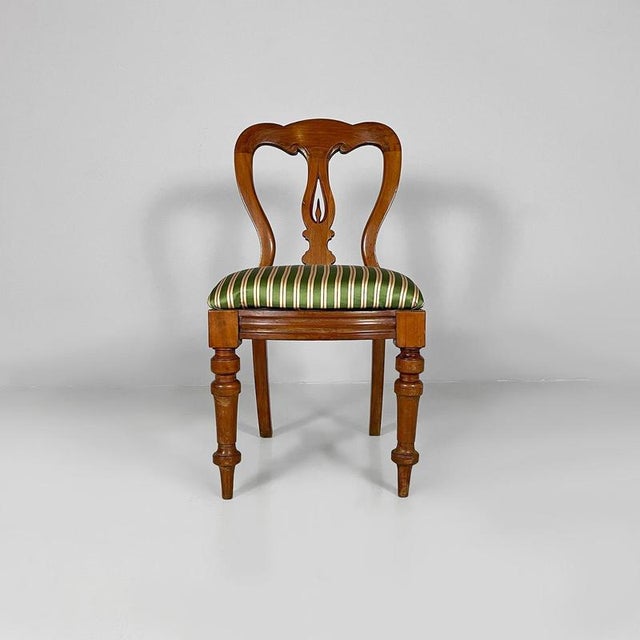 Antique Italian Wood and Colored Striped Silk Chairs, 1850s, Set of 4 For Sale - Image 16 of 18