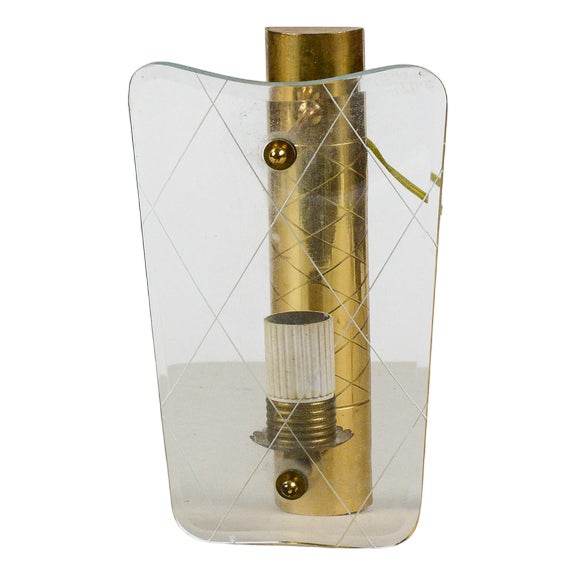 Brass and Glass Wall Light, 1960 For Sale