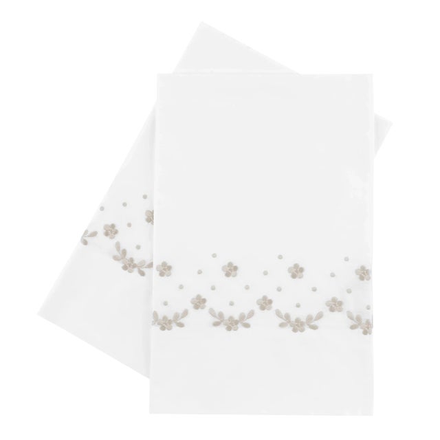 Traditional Meadow Standard Pillowcases in Platinum - a Pair For Sale - Image 3 of 3