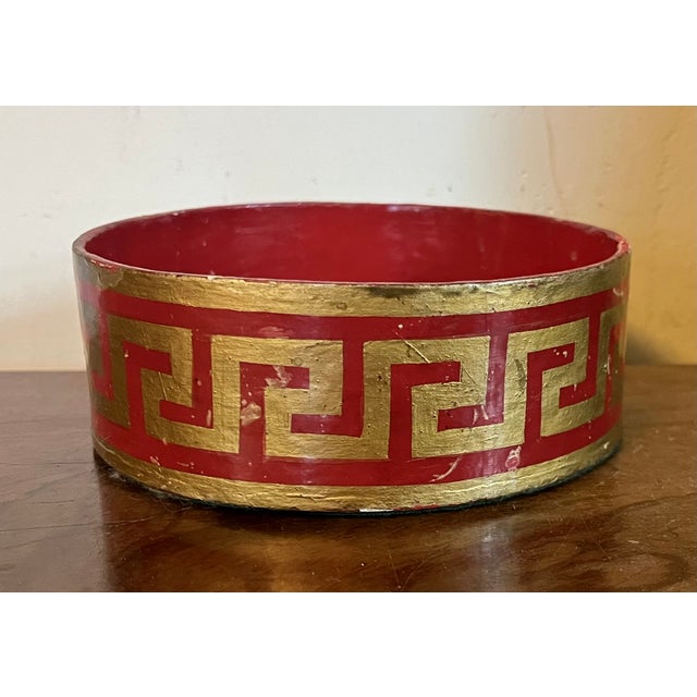Paint Antique Early 19th Century English Regency Red Lacquer Wine Bottle Decanter Coaster With Gilt Greek Key Design For Sale - Image 7 of 10