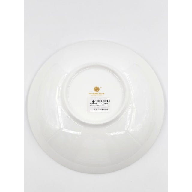 Exquisite Three-Piece Bone China Serving Set With Covered Dome Turquoise Border & Peony Motif For Sale - Image 12 of 13