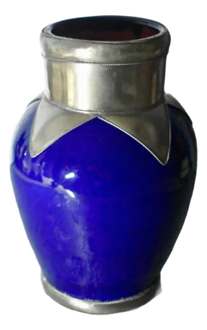 Vintage Cobalt Blue W/Silver Overlay Vase