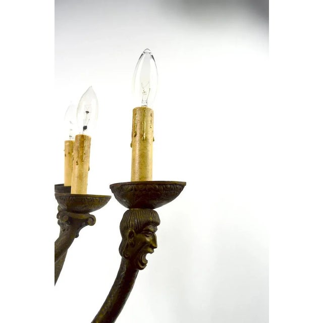 Bronze Eight-Light Greco Roman Revival Arts & Crafts Chandelier For Sale - Image 8 of 10