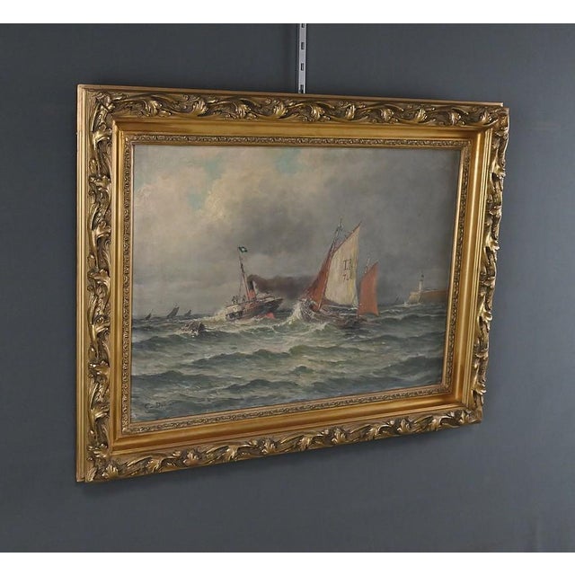 Demont, Painting Entrance to the Port by Rough Seas, 1890s, Oil on Canvas For Sale - Image 3 of 17