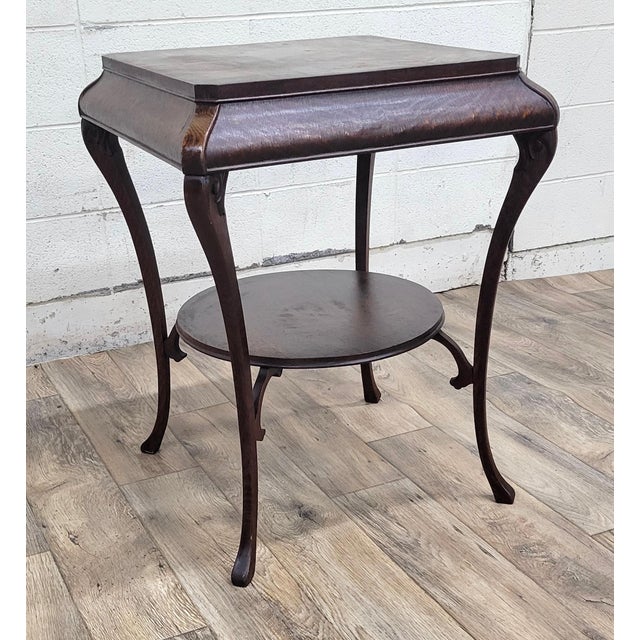 Antique Tiger Oak Two Tier Parlor Table Lamp Table Plant Table For Sale In Kansas City - Image 6 of 11