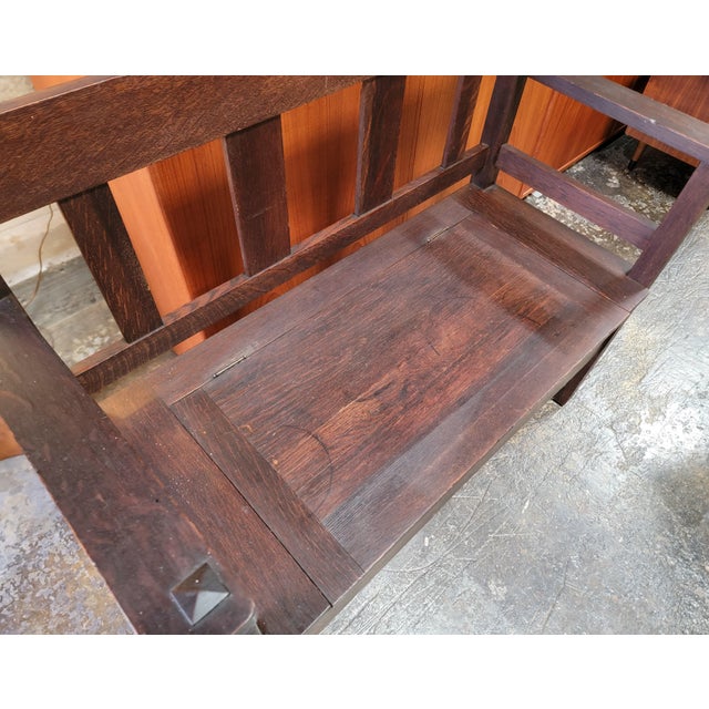 Antique Hall Bench Mission Oak by Lifetime Furniture. Circa. 1910 For Sale - Image 18 of 18