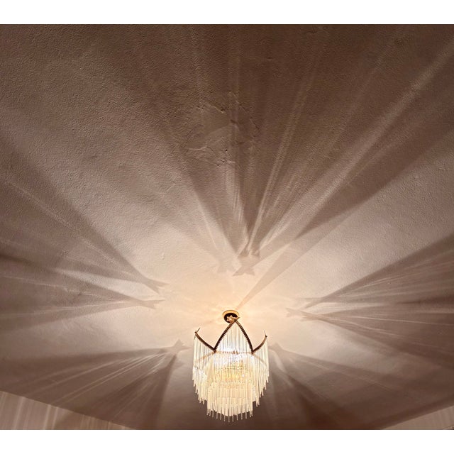 Brass Vintage Tiered Glass Rod Chandelier – Dramatic Shadow Light For Sale - Image 8 of 17