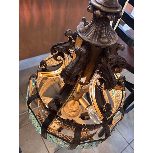 Spanish Revival Mid 20th Century Spanish Revival Prism Glass Lantern Chandelier - Ornate Hanging Light - 30" For Sale - Image 3 of 8