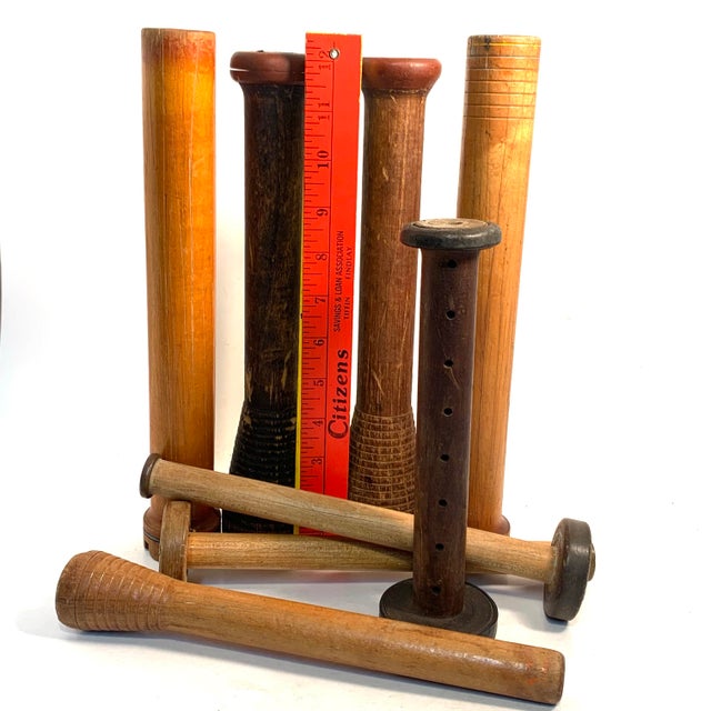 Early 20th Century Wooden Textile Quills Mixed Set of 8 For Sale In Louisville - Image 6 of 12