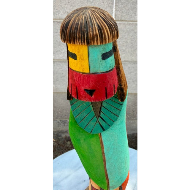 Rustic Vintage Signed k.t. Spencer "White Chin" Hand-Carved Wood Kachina Doll - 12.5" For Sale - Image 3 of 10