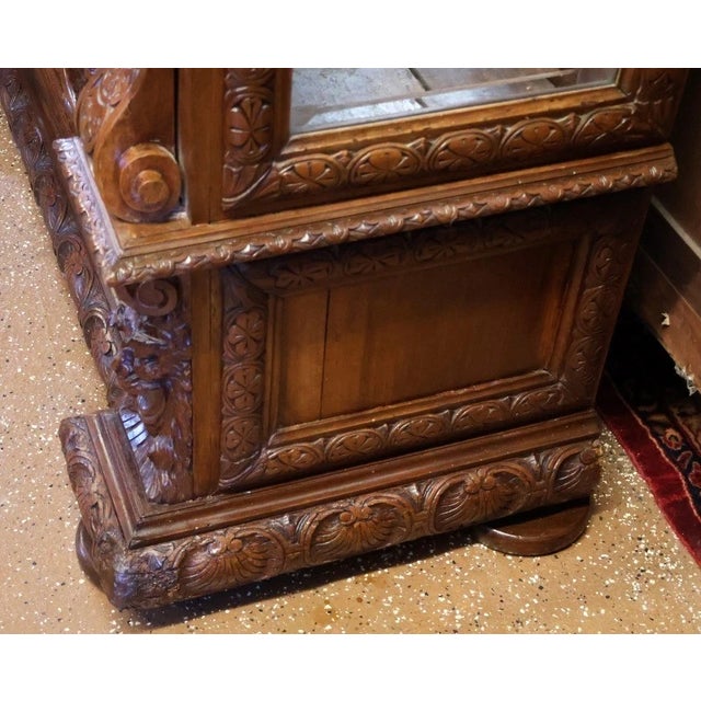19th Century Renaissance Revival Atlas Walnut Figural Curio China Cabinet For Sale - Image 14 of 18