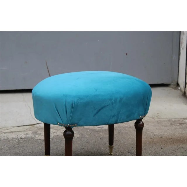 Blue Velvet Oval Stool, Italy, 1950s For Sale - Image 9 of 10
