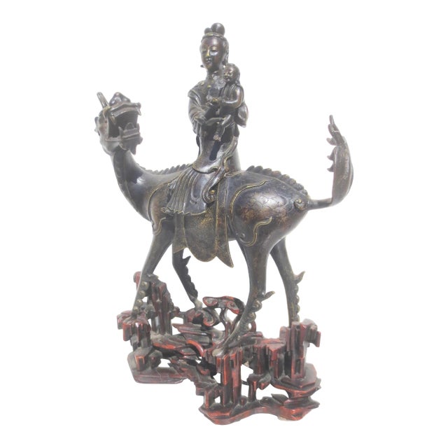 Chinese Bronze Kuan Yin Mouted on Kylin Early19th For Sale