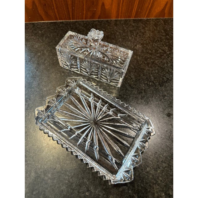 Glass Late 20th Century Crystal Covered Butter Dish With Knives For Sale - Image 7 of 10