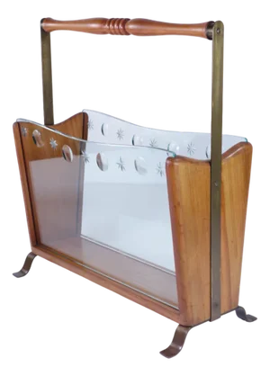 Mid-Century Italian Mod. 2421 Wood & Glass Magazine Rack from Cristal Art, 1950