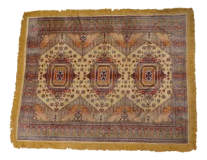 Vintage Handmade Oriental Patterns Ochre and Burgundy Kazak Rug, 1980s