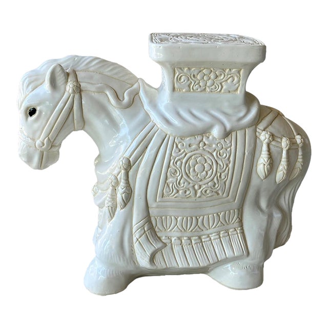 Circa 1980 Fabulous Linen-Hued Earthenware Pony Garden Stool / Plant Stand For Sale