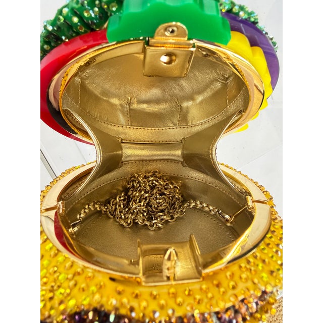 21c Judith Leiber Cheese hamBurger Crystal Gold Minaudiere Evening Clutch Shoulder Bag For Sale - Image 15 of 16