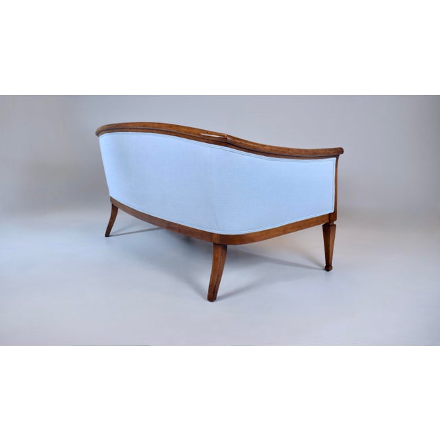 French Directoire Style Sofa, Hand Carved Cherry, Light Blue For Sale - Image 9 of 18
