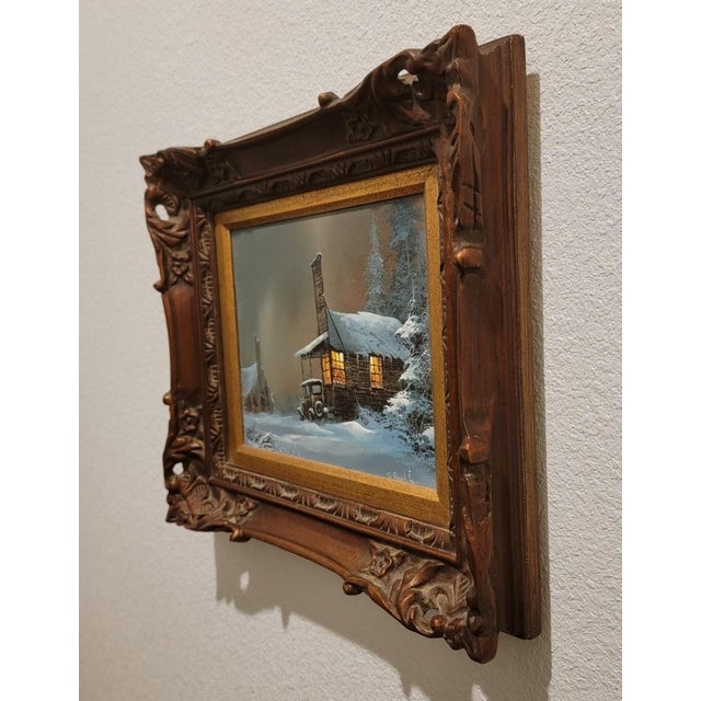Snowy Landscape Original Oil on Board Painting by Ted Blaylock, 1974 For Sale - Image 4 of 6