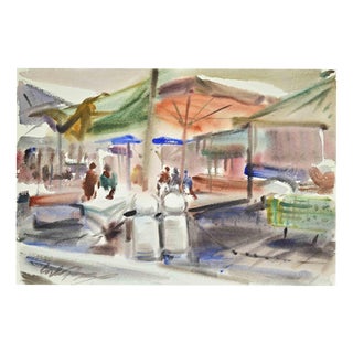 Carlo Ravagnan, Market, 1970s, Watercolor on Paper For Sale