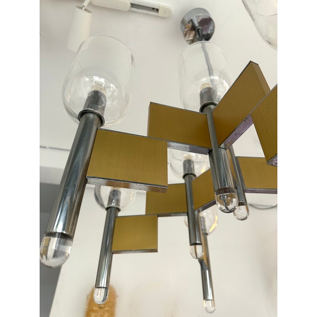 Chandelier Brass Chrome and Murano Glass by Sciolari, Italy, 1970s For Sale - Image 12 of 12