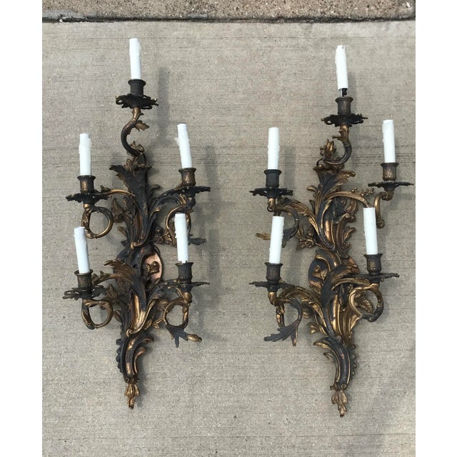 19th Century French Louis XV Style Five-Arm Wall Sconces - a Pair For Sale - Image 11 of 13