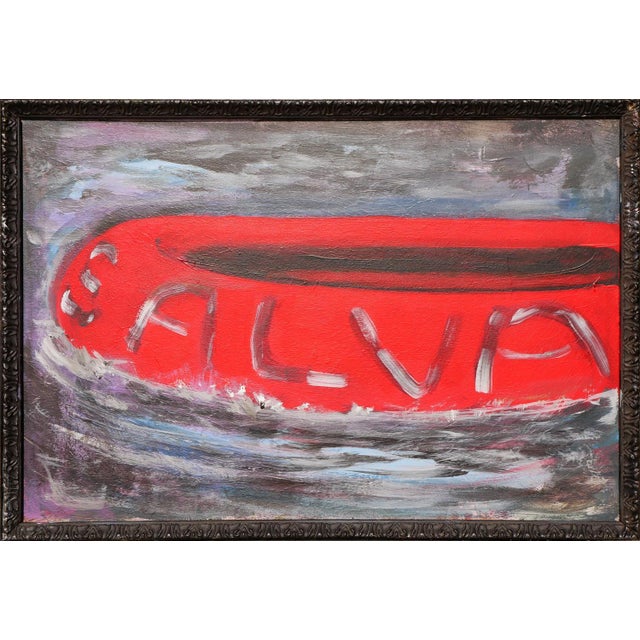 Red Moisés Villafuerte Abstract Contemporary Surrealist Three Dimensional Stormy Sea Landscape w/ Text, 2022 For Sale - Image 8 of 10