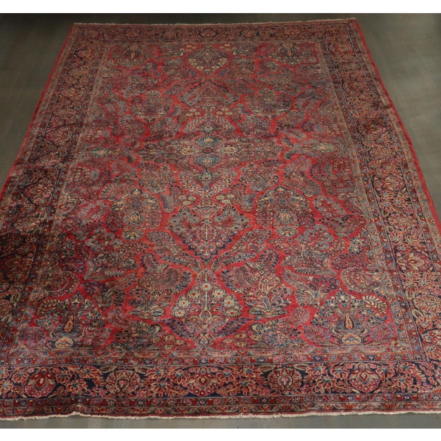 Red Early 20th Century Zabihi Collection Oversize Jewel Toned Traditional Persian Sarouk Rug - 8'11" x 15' For Sale - Image 8 of 8