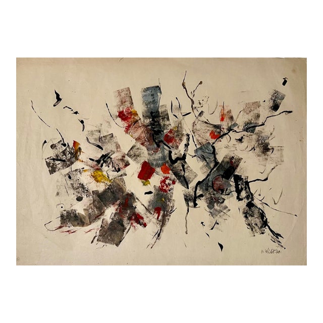 John Von WichtLarge Abstract Expressionist Oil Painting on Rice Paper Modernist John Von Wicht, c.1960's For Sale