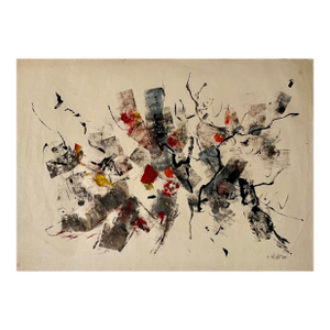 John Von WichtLarge Abstract Expressionist Oil Painting on Rice Paper Modernist John Von Wicht, c.1960's
