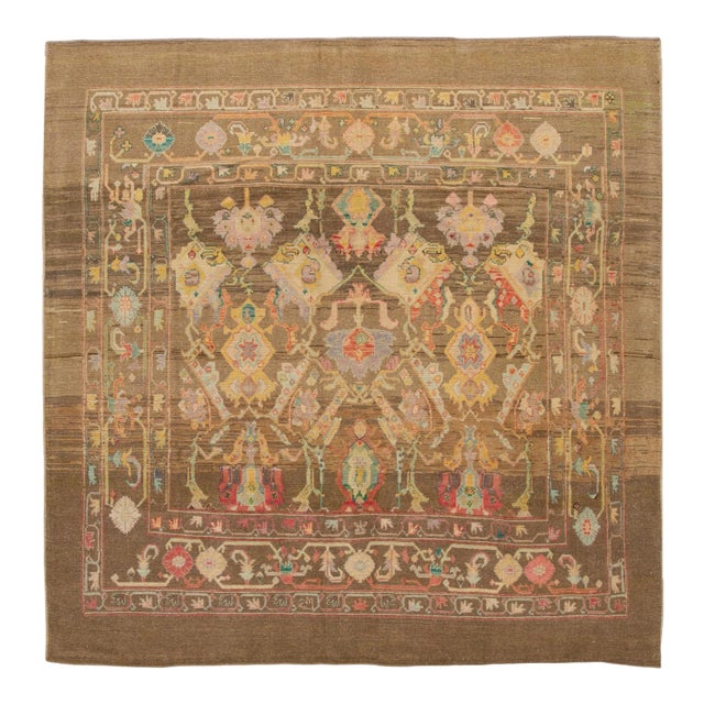 Brown Revival Handmade Wool Rug For Sale