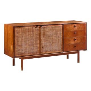 Jack Cartwright for Founders Mid Century Walnut and Cane Credenza For Sale